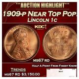 1909-p Lincoln Cent Near Top Pop! 1c ms67 rd SEGS