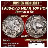 1938-d/d Buffalo Nickel Near Top Pop 5c ms67+ SEGS