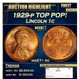 1929-p Lincoln Cent TOP POP! 1c ms67+ rd SEGS