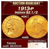 1913-p Gold Indian Quarter Eagle $2 1/2 ms65 SEGS
