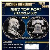 1957 Proof Franklin Half Dollar TOP POP! 50c pr69