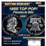 1955 Proof Franklin Half Dollar TOP POP! 50c pr69