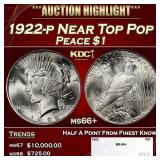 1922-p Peace Dollar Near Top Pop $1 ms66+ SEGS