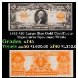 1922 $20 Large Size Gold Certificate Grades xf+ Si