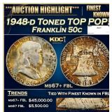 1948-d Franklin Half Dollar Toned TOP POP! 50c ms6