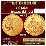 1914-p Gold Indian Quarter Eagle $2 1/2 ms65 SEGS