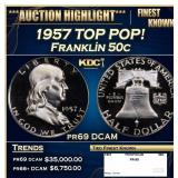 1957 Proof Franklin Half Dollar TOP POP! 50c pr69
