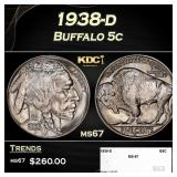 1938-d Buffalo Nickel 5c ms67 SEGS