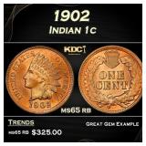 1902 Indian Cent . 1c Grades ms65 rb