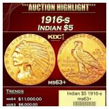 1916-s Gold Indian Half Eagle $5 ms63+ USCG
