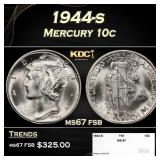 1944-s Mercury Dime 10c ms67 fsb SEGS