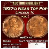 1937-d Lincoln Cent Near Top Pop 1c ms67+ rd SEGS