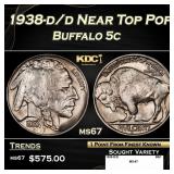 1938-d/d Buffalo Nickel Near Top Pop 5c ms67 SEGS