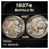 1937-s Buffalo Nickel 5c Grades ms66