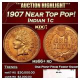 1907 Indian Cent Near Top Pop! 1c ms66+ rd SEGS