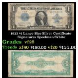 1923 $1 large size Silver Certificate Grades vf+ S