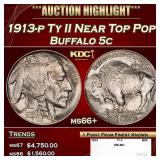 1913-p Ty II Buffalo Nickel Near Top Pop! 5c ms66+