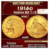 1914-d Gold Indian Quarter Eagle $2 1/2 ms65 SEGS