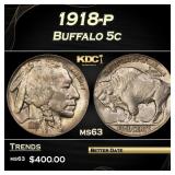 1918-p Buffalo Nickel 5c Grades ms63