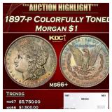 1897-p Morgan Dollar Colorfully Toned $1 ms66+ SEG