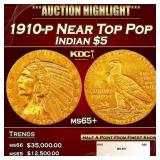 1910-p Gold Indian Half Eagle Near Top Pop $5 ms65