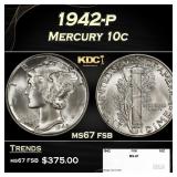 1942-p Mercury Dime 10c ms67 fsb SEGS