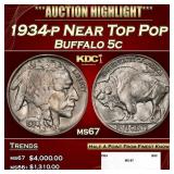 1934-p Buffalo Nickel Near Top Pop 5c ms67 SEGS