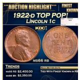 1922-d Lincoln Cent TOP POP! 1c ms66 rb SEGS