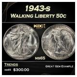 1943-s Walking Liberty Half Dollar 50c Grades ms65