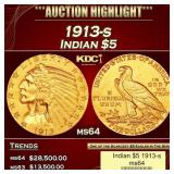 1913-s Gold Indian Half Eagle $5 ms64 USCG