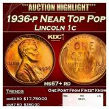 1936-p Lincoln Cent Near Top Pop 1c ms67+ rd SEGS
