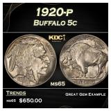 1920-p Buffalo Nickel 5c Grades ms65