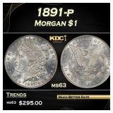 1891-p Morgan Dollar $1 Grades ms63