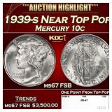 1939-s Mercury Dime Near Top Pop 10c ms67 FSB SEGS
