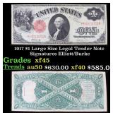 1917 $1 Large Size Legal Tender Note Grades xf+ Si