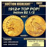 1912-p Gold Indian Quarter Eagle TOP POP! $2 1/2 m