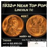 1932-p Lincoln Cent Near Top Pop! 1c ms66+ rd SEGS