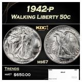 1942-p Walking Liberty Half Dollar 50c ms67 SEGS
