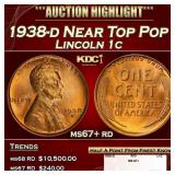 1938-d Lincoln Cent Near Top Pop 1c ms67+ rd SEGS
