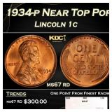 1934-p Lincoln Cent Near Top Pop 1c ms67 rd SEGS