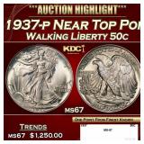 1937-p Walking Liberty Half Dollar Near Top Pop 50