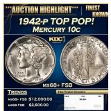 1942-p Mercury Dime TOP POP! 10c ms68+ FSB SEGS