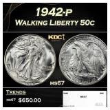 1942-p Walking Liberty Half Dollar 50c ms67 SEGS