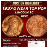 1937-d Lincoln Cent Near Top Pop 1c ms67+ rd SEGS