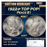 1922-p Peace Dollar TOP POP! $1 ms67 SEGS