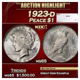1923-d Peace Dollar $1 ms65 SEGS