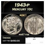 1943-p Mercury Dime 10c ms67 fsb SEGS