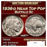 1936-d Buffalo Nickel Near Top Pop 5c ms67+ SEGS