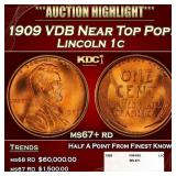 1909 VDB Lincoln Cent Near Top Pop! 1c ms67+ rd SE