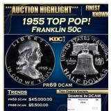 1955 Proof Franklin Half Dollar TOP POP! 50c pr69
